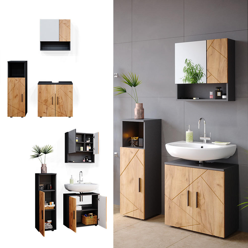 BADMÖBEL-SET Irma Goldkraft Eiche/Anthrazit 3 Teile - Anthrazit/Eiche Wotan, Holzwerkstoff (80/58.6/41cm) - Vicco