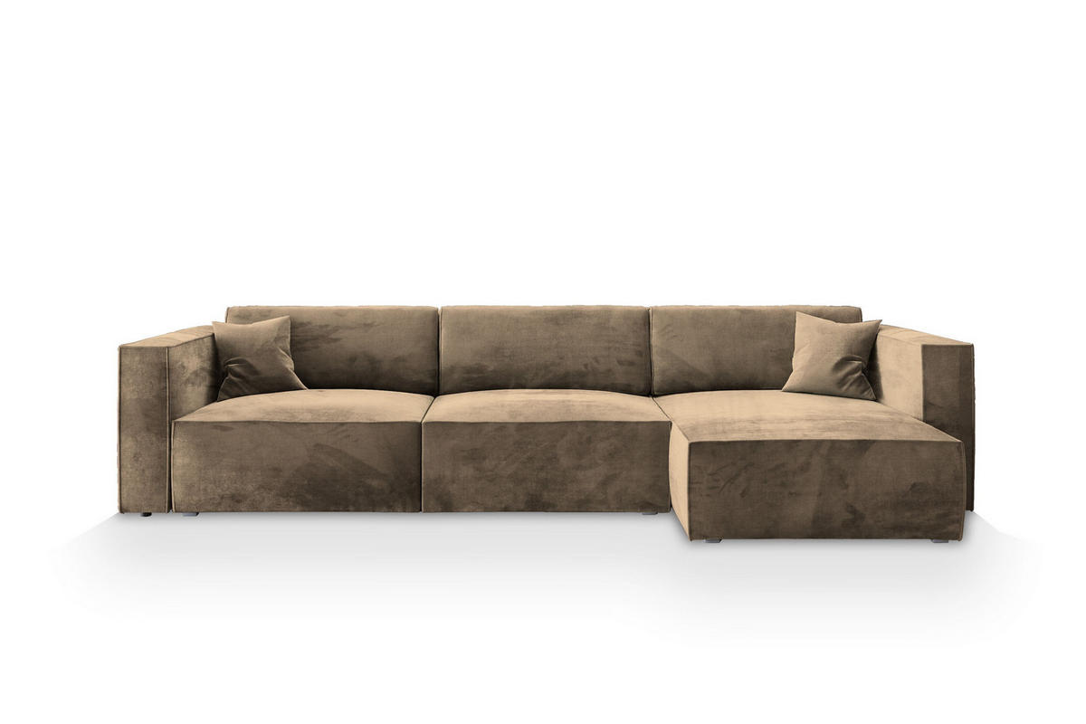 ECKSOFA TOLMO M Beige Velours-Stoff mit Schlaffunktion - Beige, Holz (347/148cm) - MASSENO
