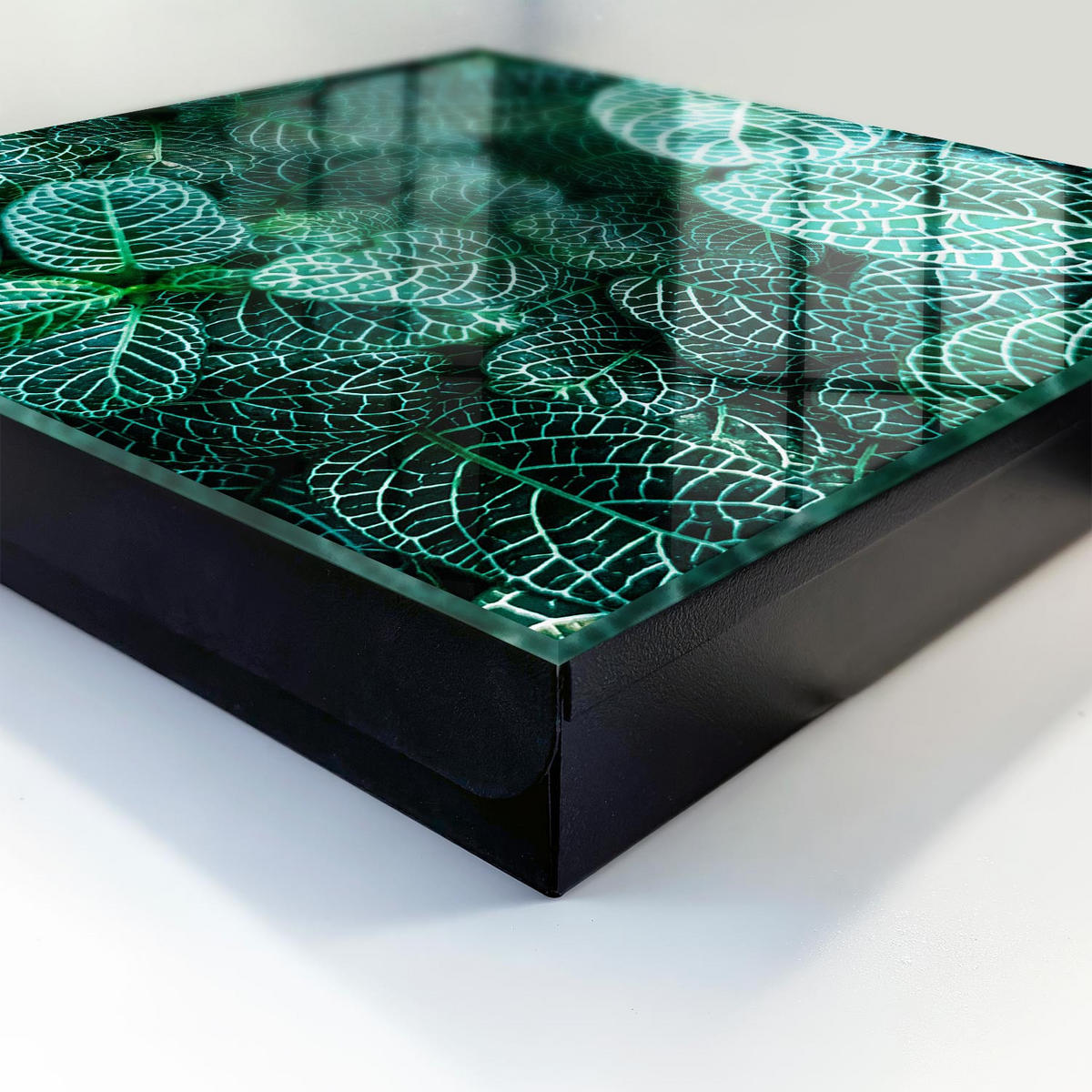 SCHLÜSSELBOX Schwarz 30x30 cm- Türöffnung nach rechts - Grüne Muster - Grün, Metall (30/30/5cm) - TULUP