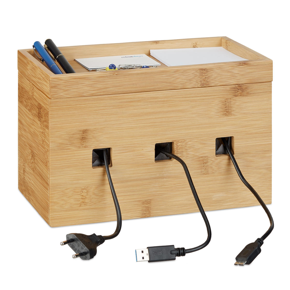 KABELBOX - Hellbraun, Holz/Holzwerkstoff (14/25.5/16.5cm) - Relaxdays