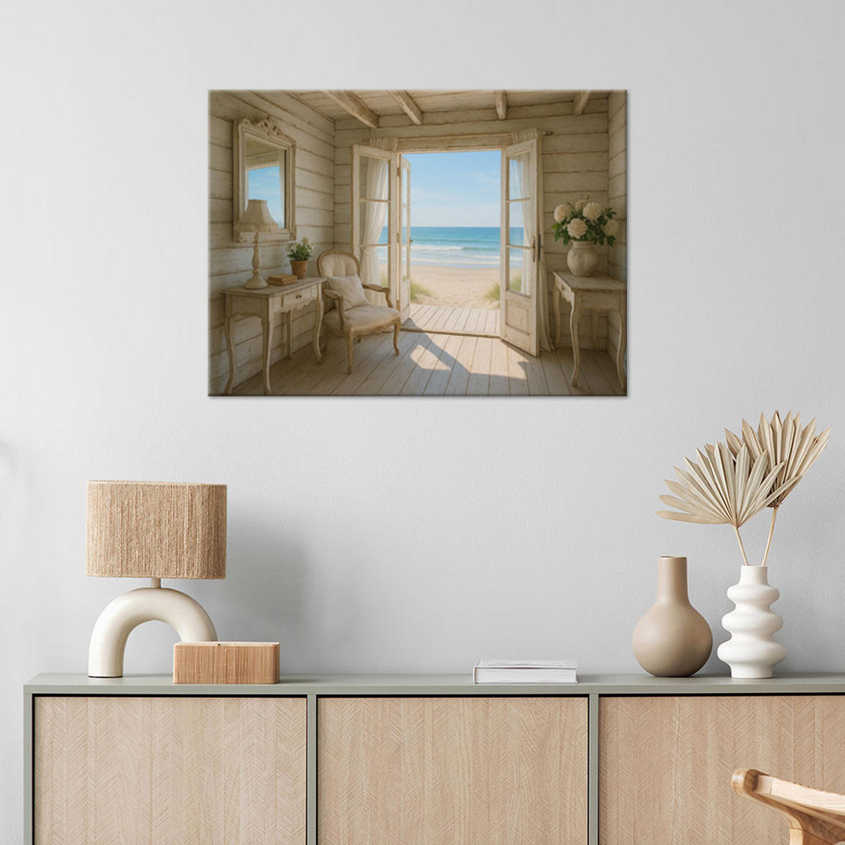 LEINWANDBILD Blick auf den Strand Shabby Chic 100x70cm - Beige, Textil (100/70cm) - Feeby