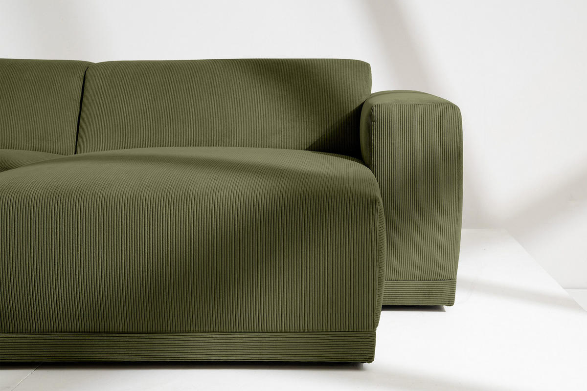 ECKSOFA-RECHTS MUDI in moderner Optik mit hochwertigem Kaltschaum, Cord-Stoff, khaki - Schwarz/Grün, Textil (280/160cm) - KONSIMO®