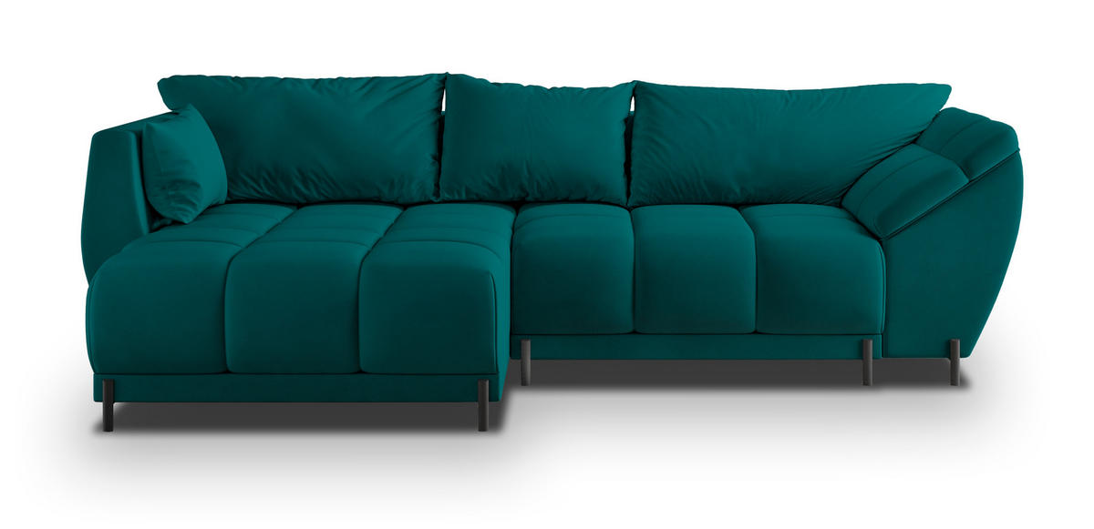 ECKSOFA VESTANO L-S Blau Velours-Stoff mit Schlaffunktion - Blau, Holz (287/182cm) - MASSENO