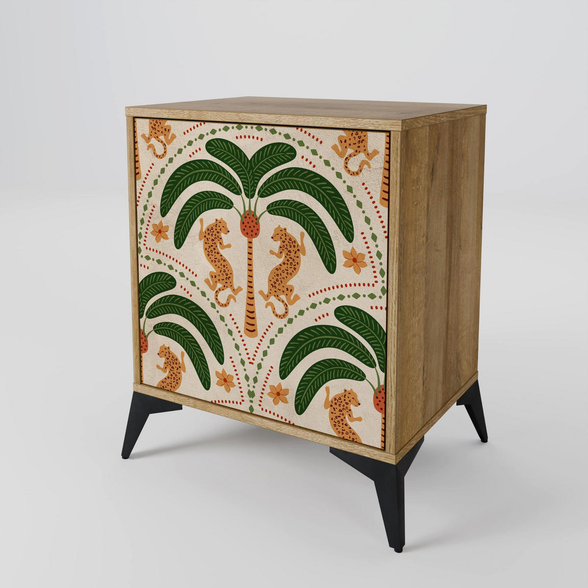 SIDEBOARD DANCING PREDATORS, Eichefarben, 57,5x42x77,5 cm, Schräge Buchenholzfüße - Eichefarben/Buchefarben, Holzwerkstoff/Buchenholz (57.5/77.5/42cm) - SpaceRebels
