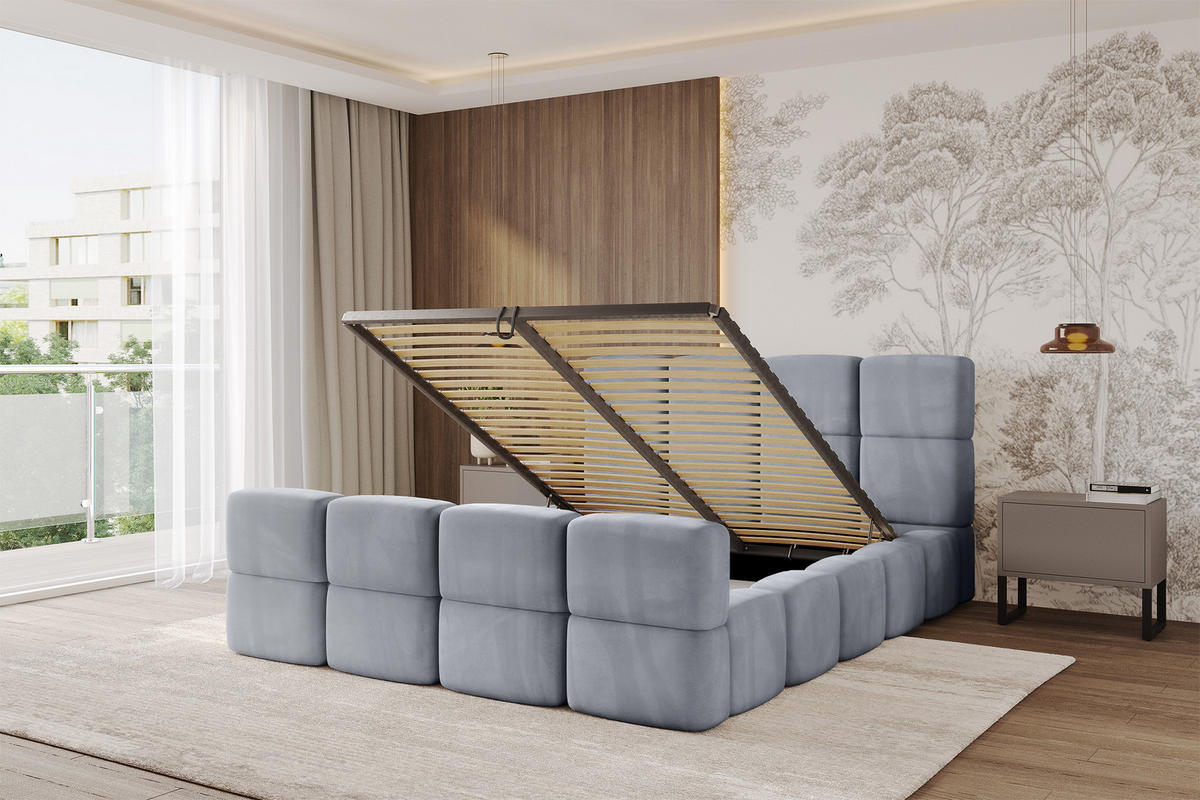 POLSTERBETT mit Bettkasten und Lattenrost, Bett mit Kopfteil, Boxbett ohne Matratze, Doppelbett mit Stauraum - NATA-Z 120x200 Grau - Grau, Holzwerkstoff/Textil (120/200cm) - ALTDECOR