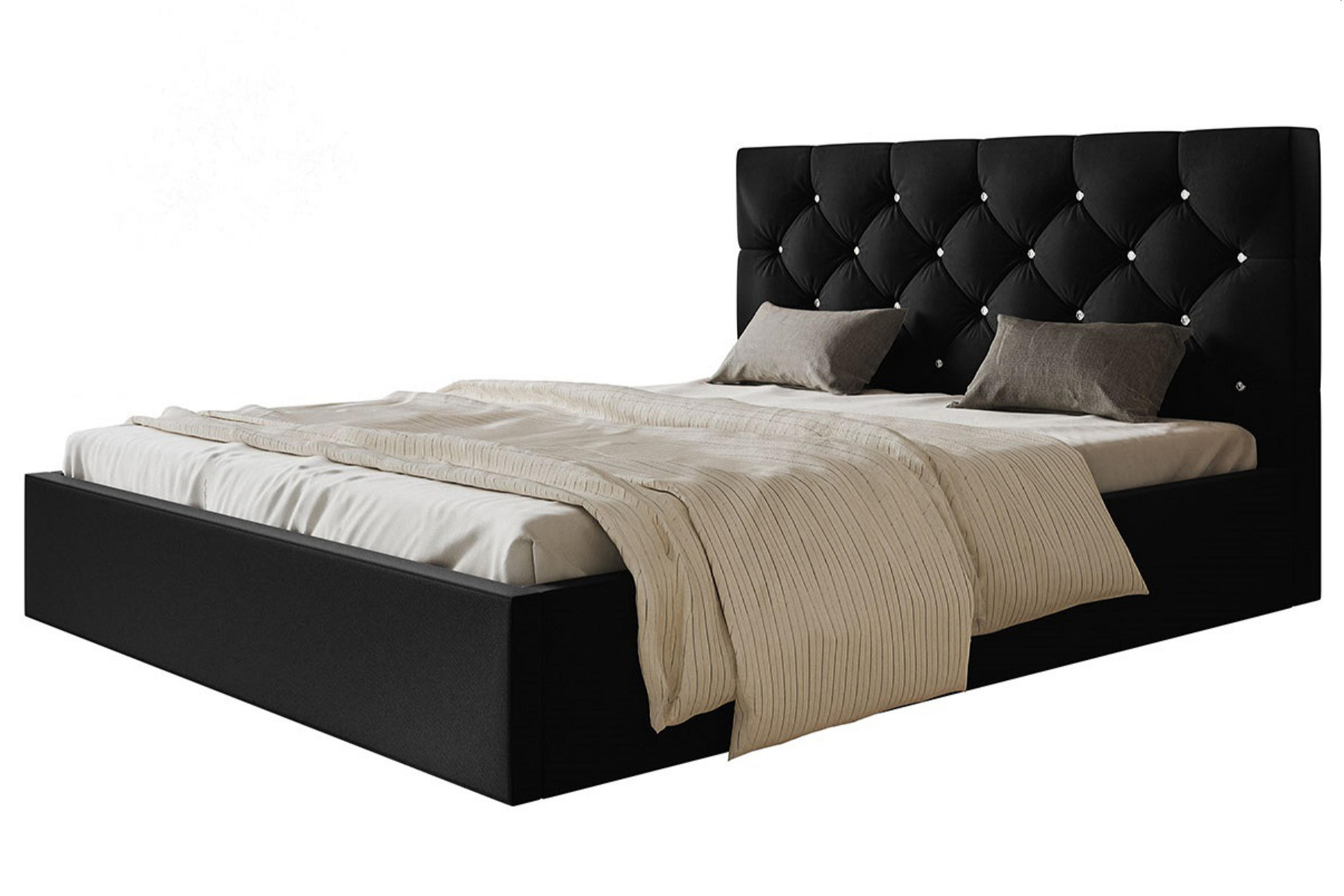POLSTERBETT BOSTON SLIM, 180 x 200 cm mit Bettkasten und Lattenrost aus Holz, Farbe: Schwarz, Velourestoff - Schwarz, Holz/Kunststoff (180/200cm) - Alpi-Möbel