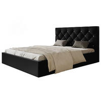 POLSTERBETT BOSTON SLIM, 140 x 200 cm mit Bettkasten und Lattenrost aus Holz, Farbe: Schwarz, Velourestoff - Schwarz, Holz/Kunststoff (140/200cm) - Alpi-Möbel