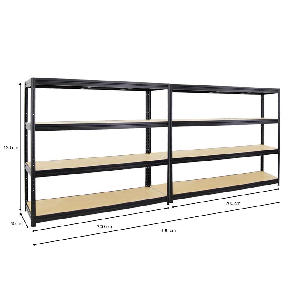 SCHWERLASTREGAL Dino 2er-Set mit 2x 180x200x60 cm Fachlast 500 kg Schwarz - Schwarz, Metall (400/180/60cm) - PROREGAL
