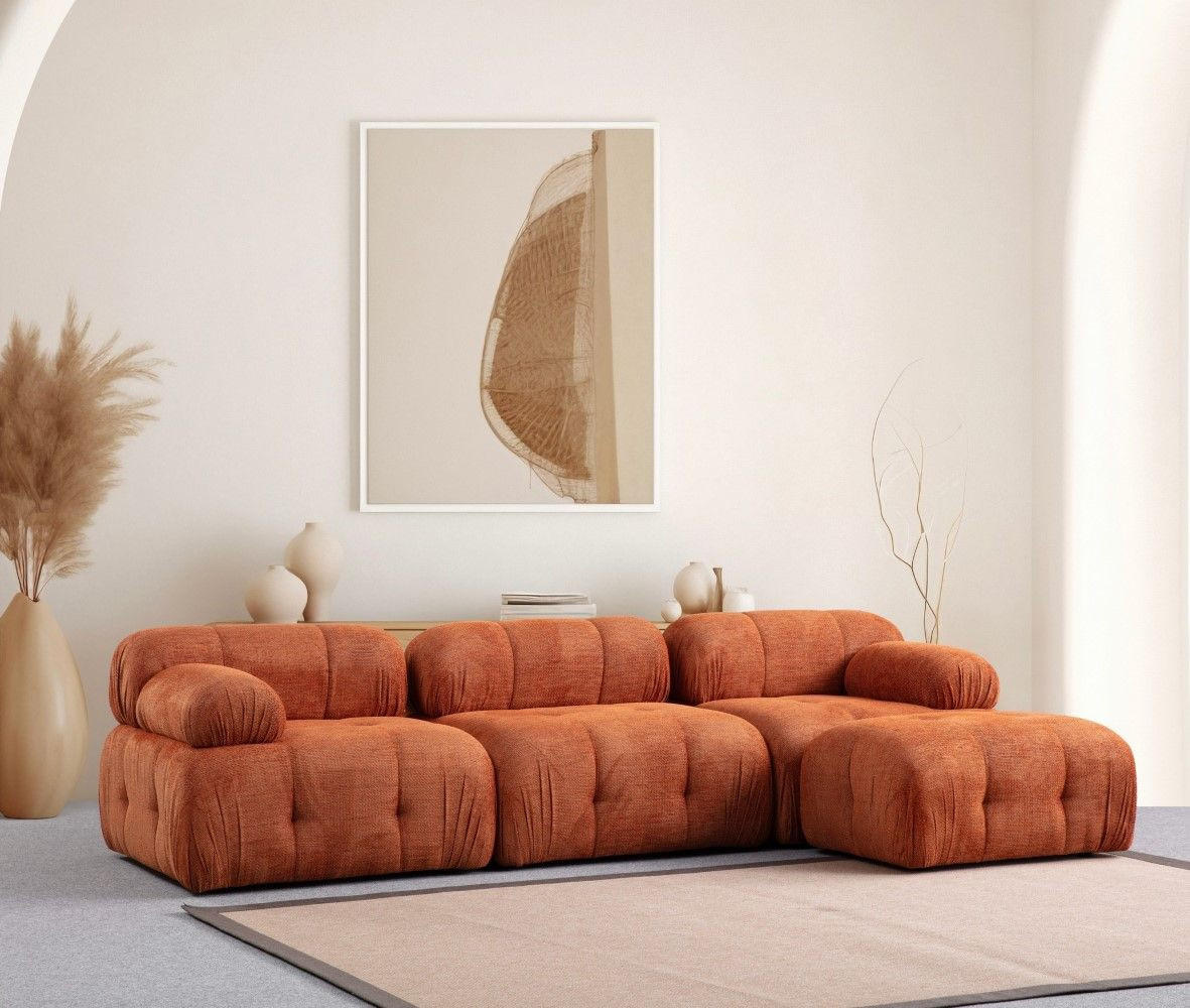 ECKSOFA inklusive Hocker - Schwarz/Orange, Holz/Kunststoff (290/160cm) - myHomelando