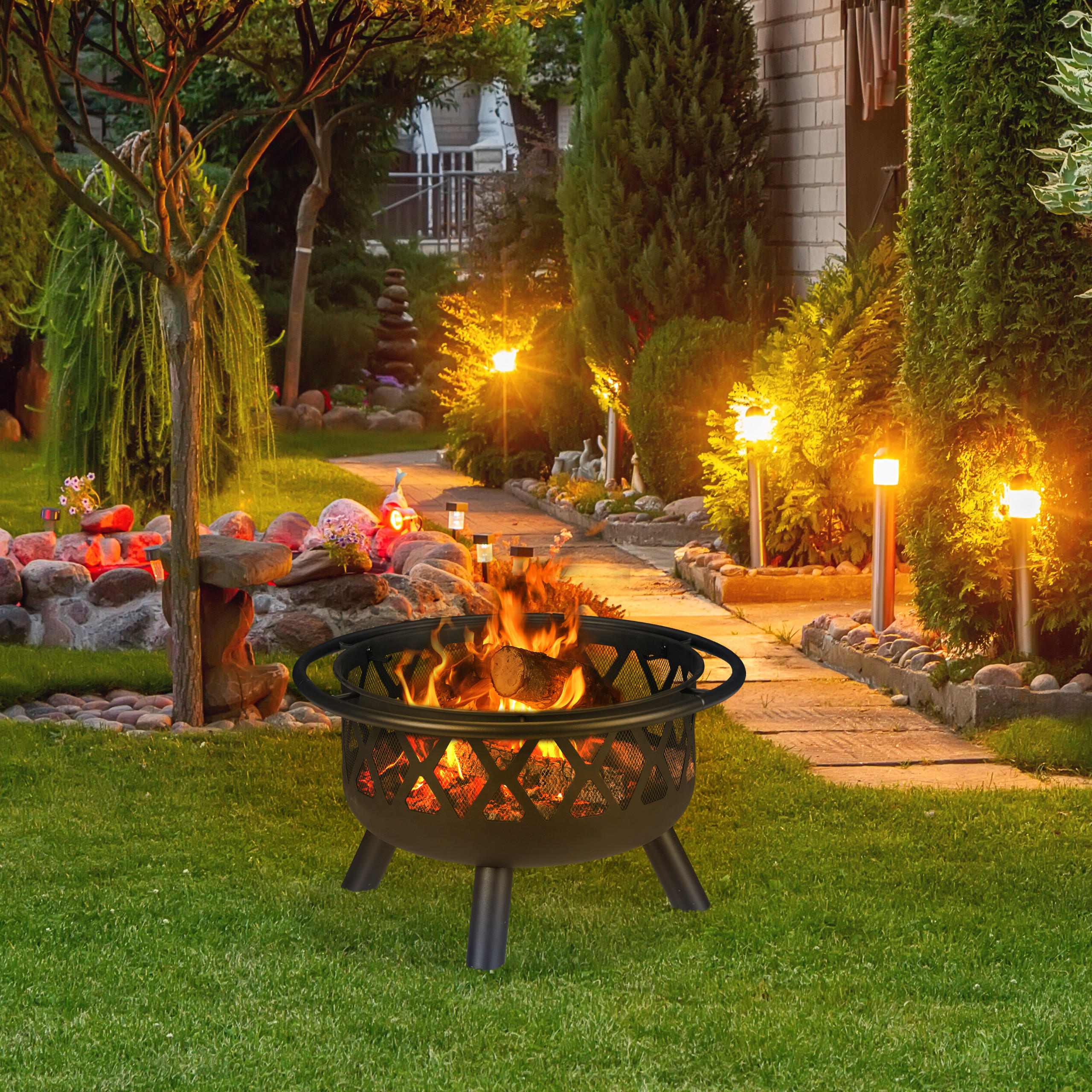 FEUERSCHALE - Schwarz, Metall (75/58/75cm) - Relaxdays