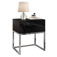 NACHTTISCH BLANCO GLAMOUR Schwarz Hochglanz auf verchromtem Gestell PUSH OPEN - Schwarz Hochglanz, Holzwerkstoff (45/53/36.6cm) - Lookway