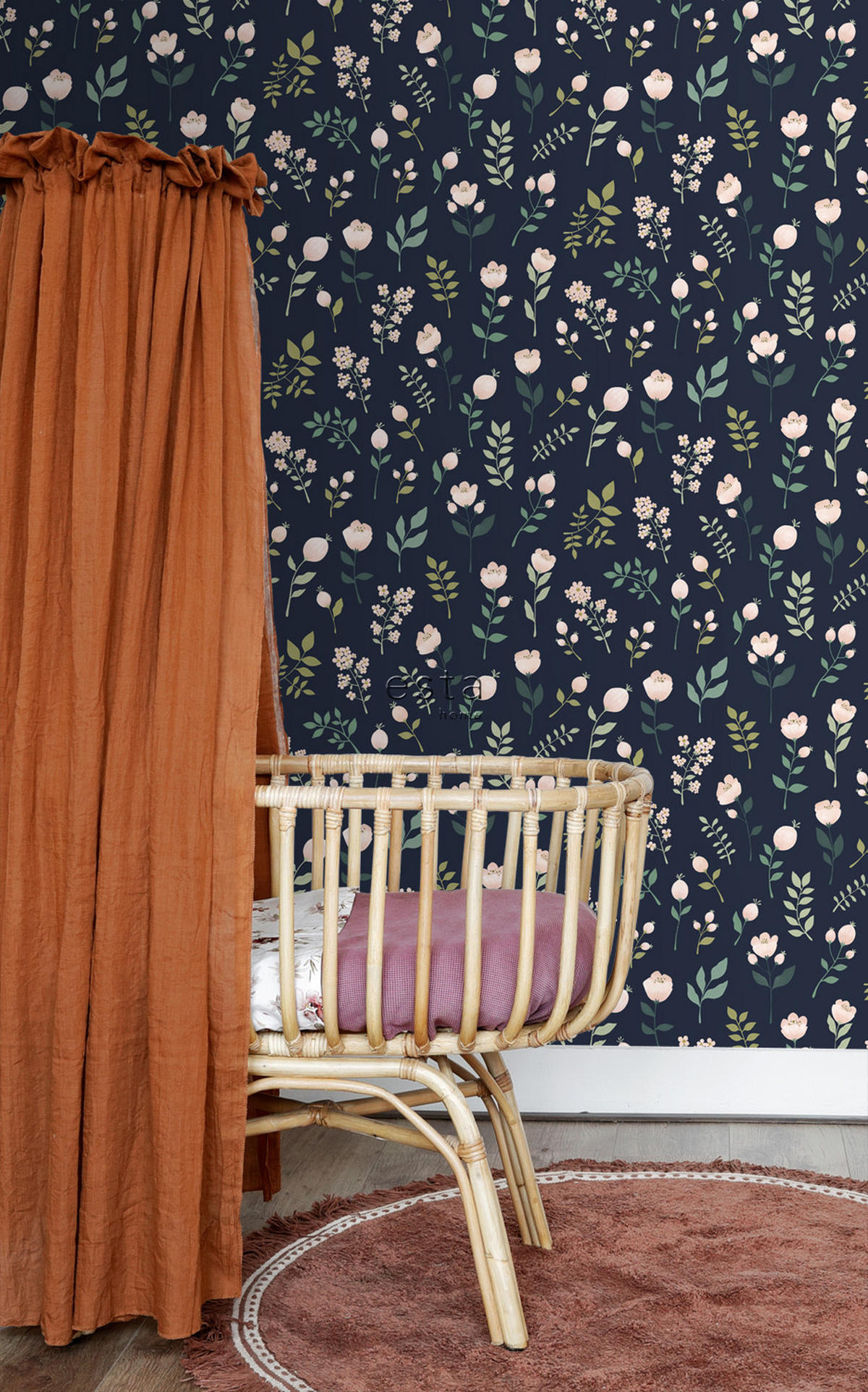 TAPETE Blumen 53 cm x 10.05 m - Blau, Papier (53/0.1cm) - ESTAhome