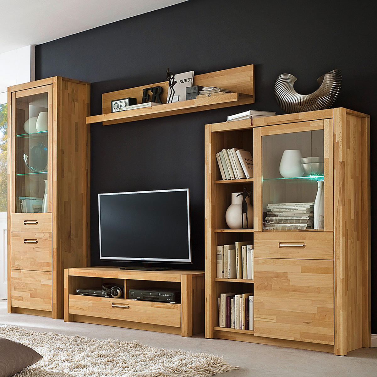 TV-LOWBOARD - Kernbuche massiv - Kernbuche, Holz (125/43/46cm) - home24