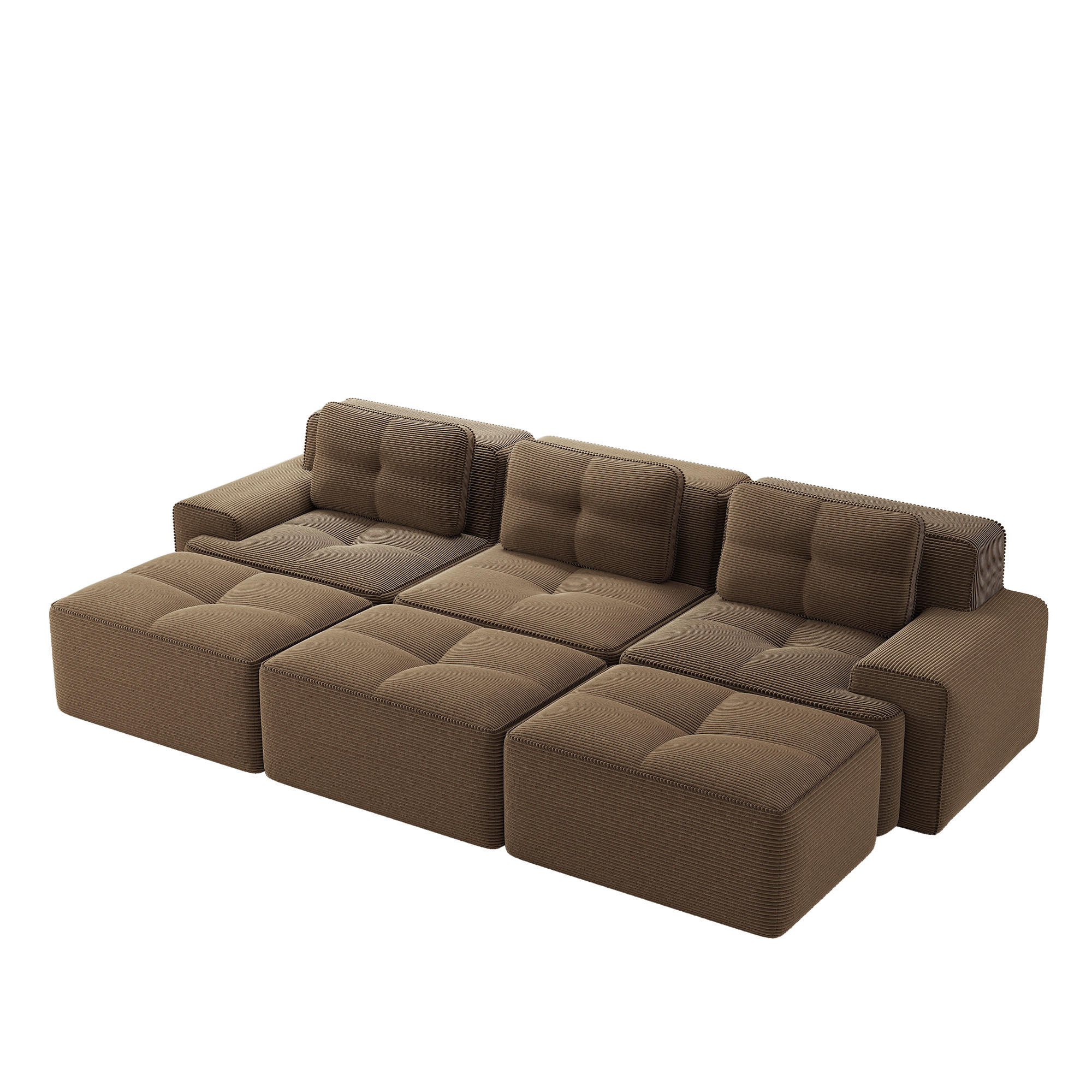 WOHNLANDSCHAFT DE-34189 mit Schlaffunktion und 3 Hockern Braun - Braun, Textil (177/293cm) - ComfortXL