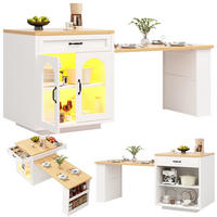 BUFFET aus MDF 126-196x59x94 cm Weiß mit RGB-LED, ausziehbarer Tischplatte und geriffelten Glastüren - Weiß, Holzwerkstoff (196/94/59cm) - Modfu