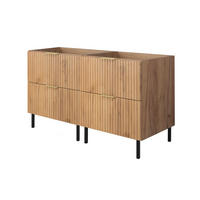 WASCHBECKUNTERSCHRANK, Eiche Craft, 120 (2 x 60) x 77 x 46 cm, goldener Griff, schwarze Beine, ohne Arbeitsplatte - Eichefarben/Goldfarben, Holzwerkstoff (120/77/46cm) - 3XE LIVING