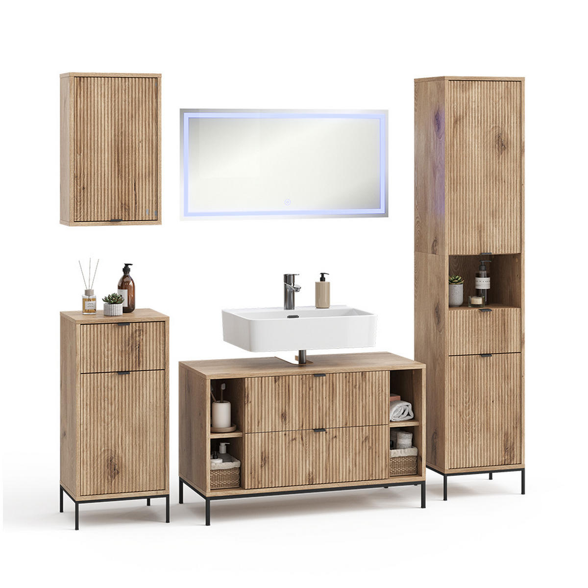 BADMÖBEL-SET Eliza Viking Oak 5 Teile - Eichefarben, Holzwerkstoff (100/63/45.1cm) - Vicco