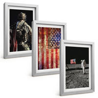 BILDER SET 3er Set - 20x30 cm Silberner Rahmen - Amerikanische Symbole, USA-Flagge - Silberfarben, Kunststoff (20/30cm) - TULUP
