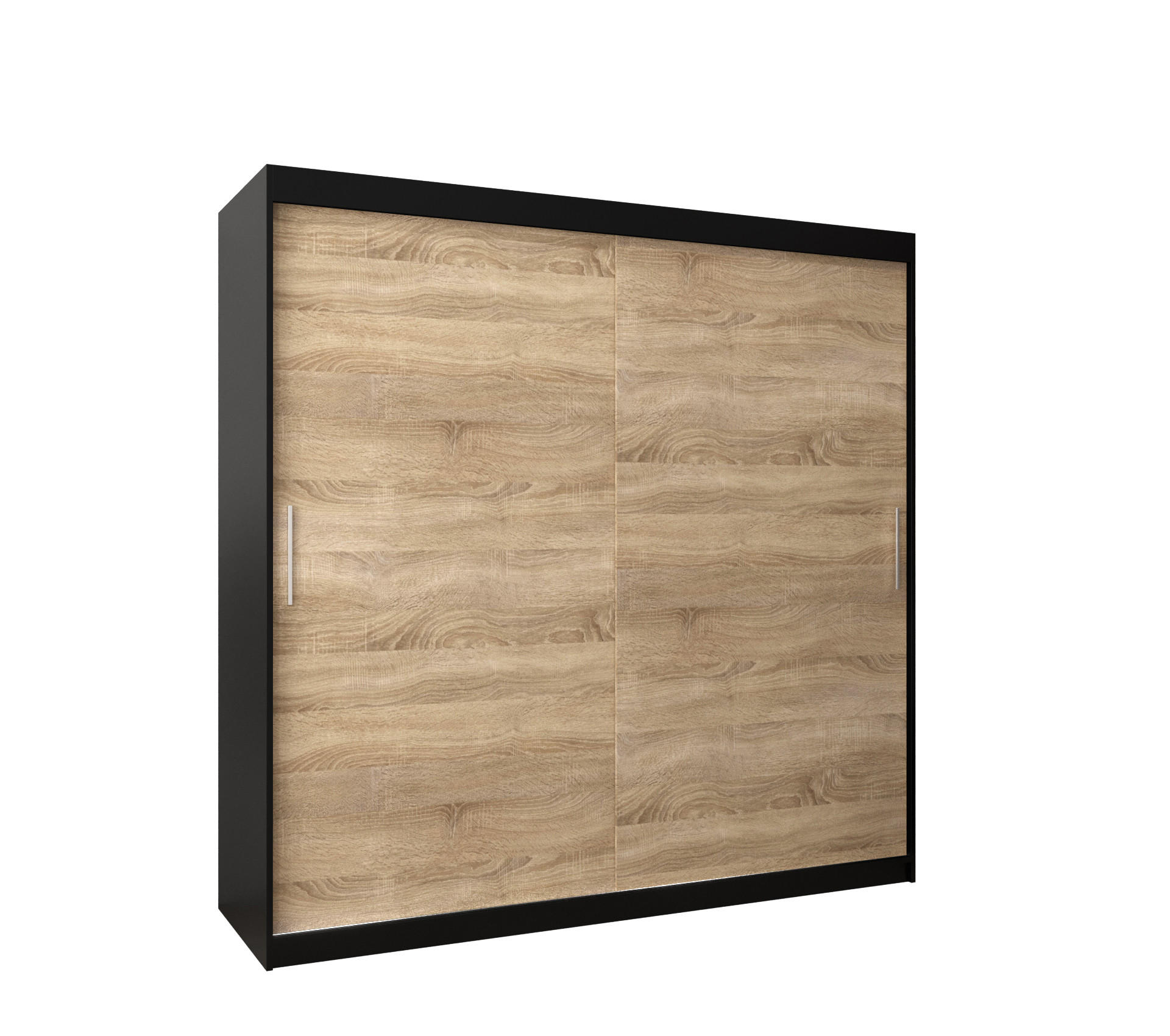 SCHWEBETÜRENSCHRANK 200/200/62 2-türig - Silberfarben/Schwarz, Holz/Kunststoff (200/200/62cm) - Abiks Möbel
