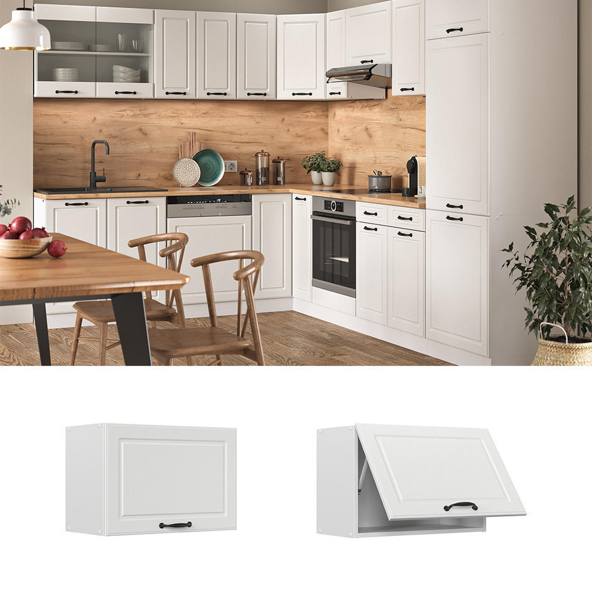 HÄNGESCHRANK R-Line Weiß Landhaus 60 cm Flach - Creme/Weiß, Holzwerkstoff (60/40/31cm) - Vicco