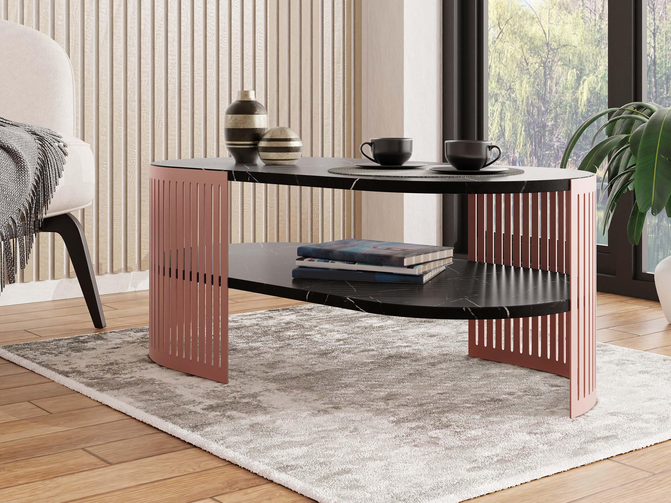 COUCHSITCH Fikoli Oval Ember II - Messingfarben/Schwarz, Holzwerkstoff/Metall (100/50/40cm) - MIRJAN24