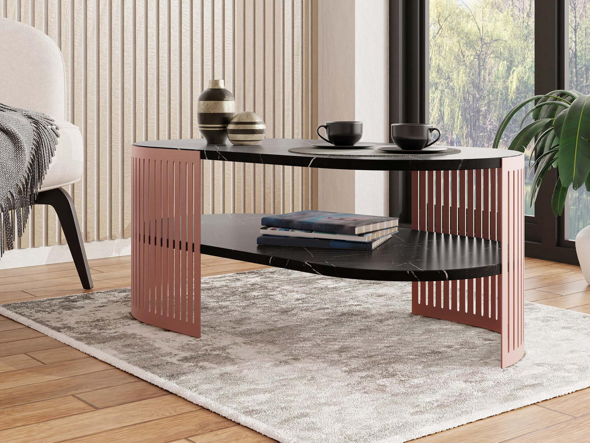 COUCHSITCH Fikoli Oval Ember II - Messingfarben/Schwarz, Holzwerkstoff/Metall (100/50/40cm) - MIRJAN24