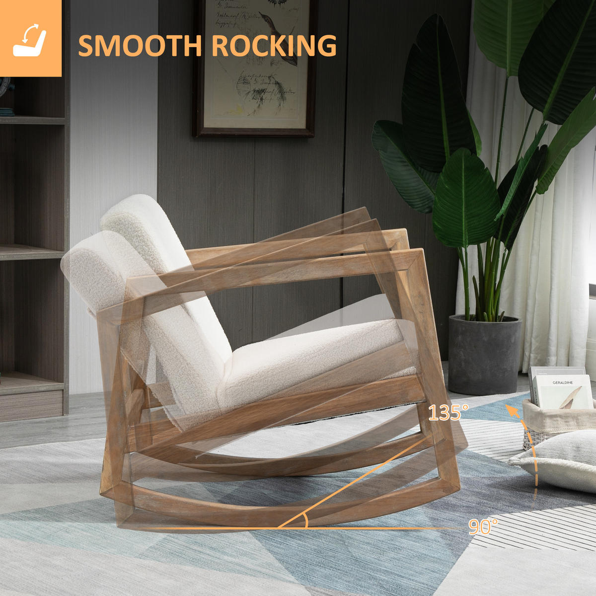 SCHAUKELSTUHL mit Holzrahmen Wohnzimmersessel Lounge Kautschukholz Cremeweiß - Creme, Kunststoff (81/71/60cm) - HOMCOM