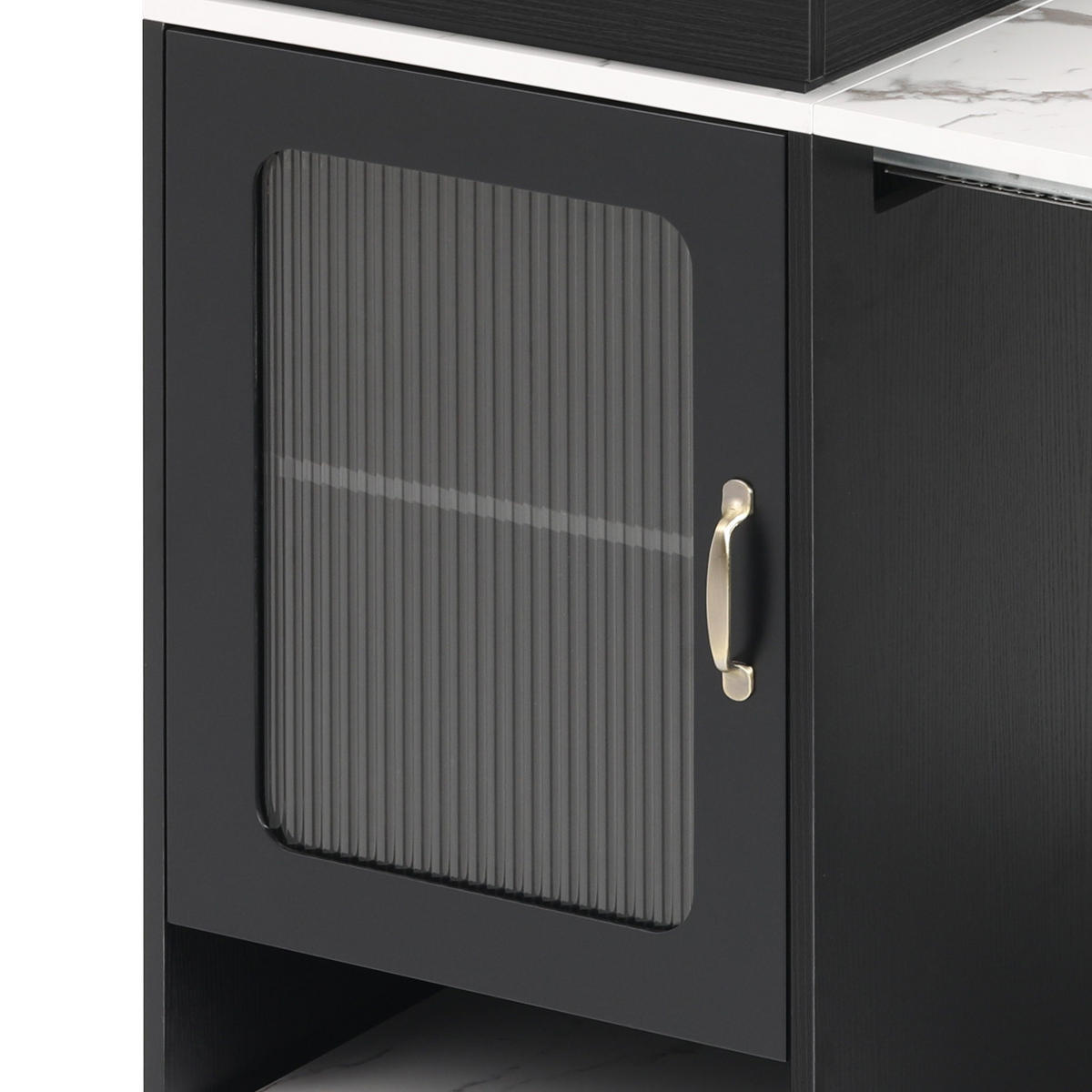 KÜCHENINSEL aus MDF 80x71-151x92 cm Schwarz mit Steckdosenleiste - Schwarz, Holzwerkstoff (151/92/80cm) - Modfu