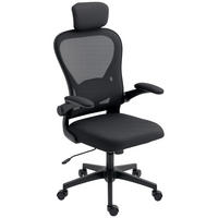 BÜROSTUHL Ergonomischer Schreibtischstuhl mit Hochklappbaren Armlehnen Schwarz - Schwarz, Kunststoff/Textil (58/125/63cm) - HOMCOM