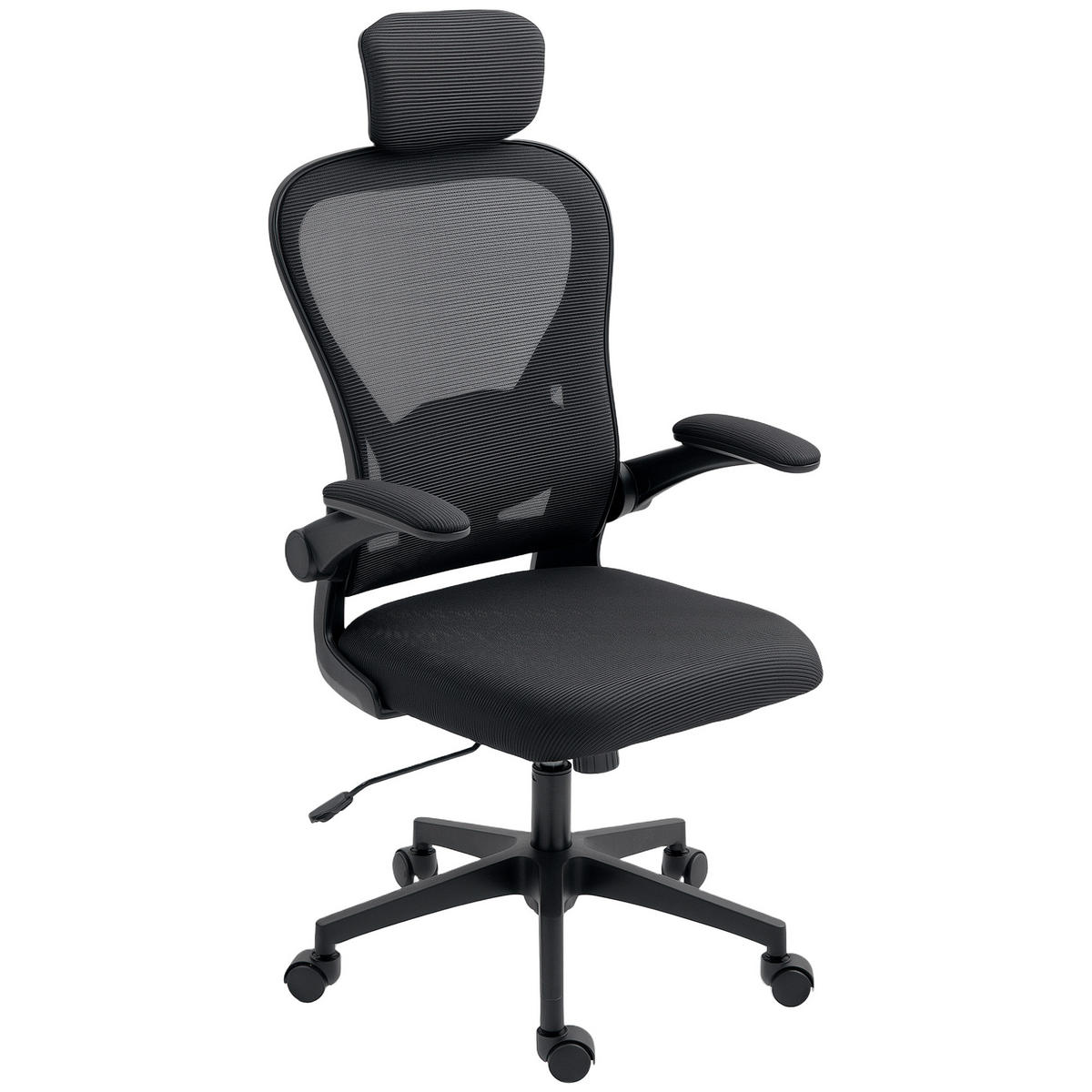 BÜROSTUHL Ergonomischer Schreibtischstuhl mit Hochklappbaren Armlehnen Schwarz - Schwarz, Kunststoff/Textil (58/125/63cm) - HOMCOM