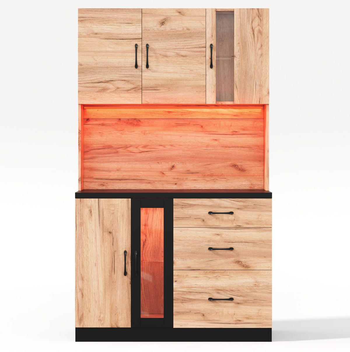 KÜCHENHOCHSCHRANK aus MDF 105x40x180 cm Neutral mit LED-Beleuchtung, USB-Anschlüssen, Steckdosen und Schubladen - Naturfarben, Holzwerkstoff (105/180/40cm) - IVMEU