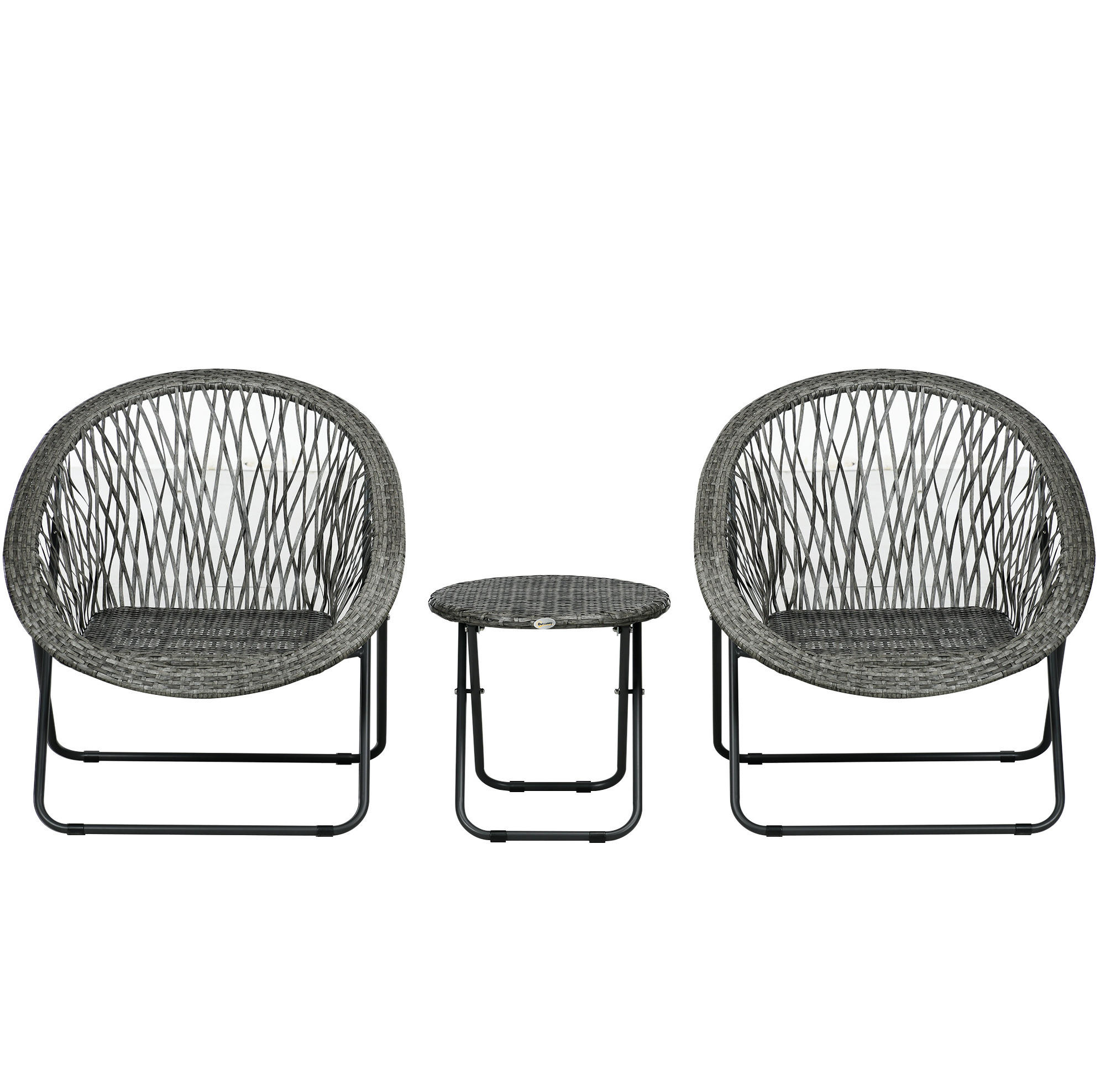 GARTENGARNITUR Stuhl 77/76/78 cm & Tisch Ø 46/43 cm klappbar aus Kunstrattan mit Stahlgestell, Grau - Grau, Naturmaterialien (77/78/76cm) - Redom