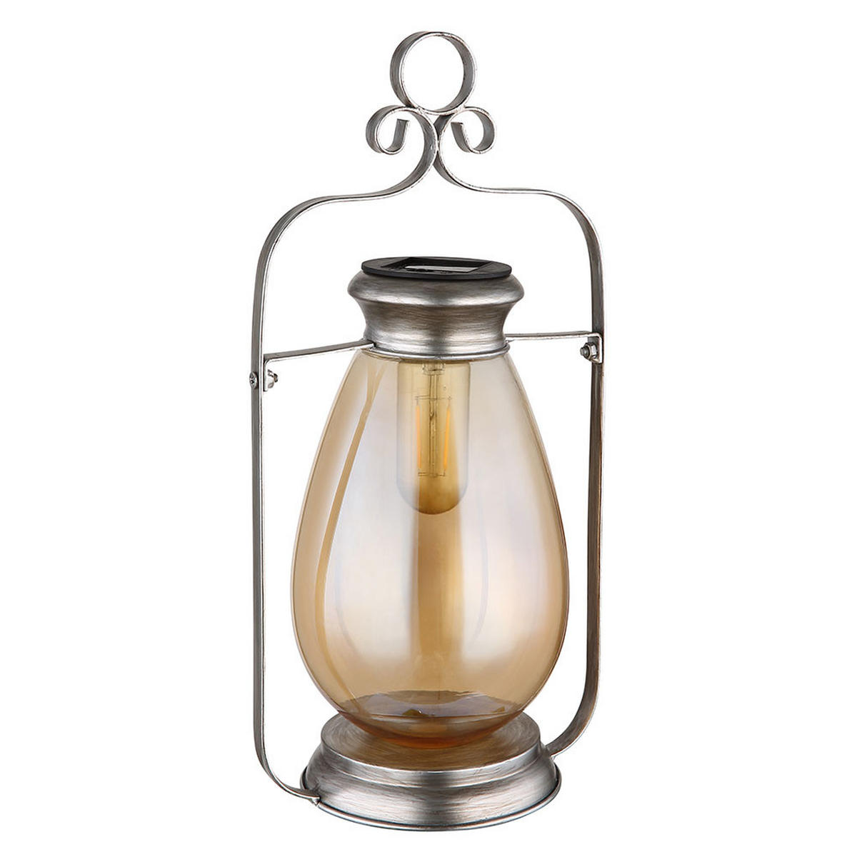 LED AUSSENLEUCHTE Solarlampe Silber Amberglas - Silberfarben, Glas (17/15/36.5cm) - Globo Lighting