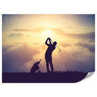 FOTOTAPETE für Jugendzimmer Golfer Sonnenuntergang Silhouette Sport 200x140 - Gelb/Violett, Papier (200/140cm) - Muralo