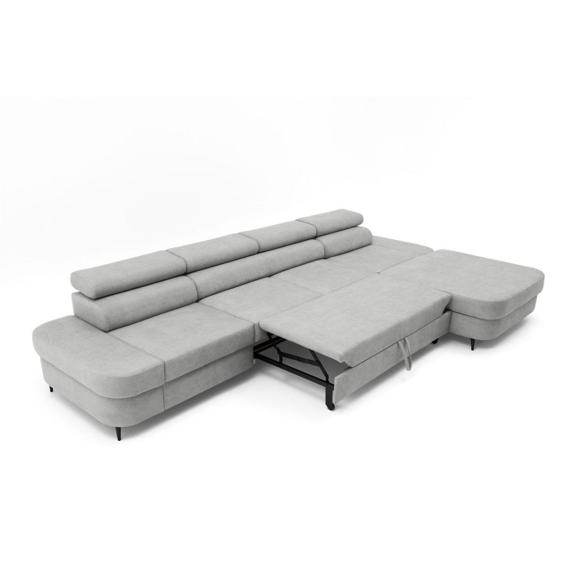 ECKSOFA JAZZ MAXI Rechts mit Schlaffunktion 125x195 Velours Grau - Schwarz/Grau, Holz/Textil (203/350cm) - Muffo