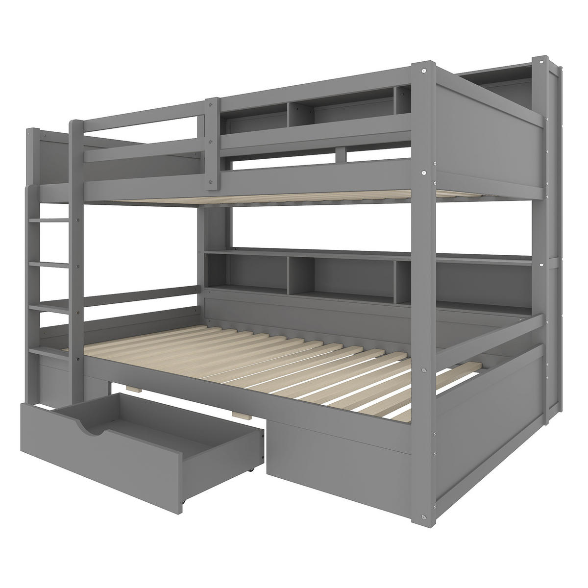 ETAGENBETT 90/200 cm in Grau mit Schublade und Ablagefächern - Grau, Holz (90/200cm) - OKMYHOME