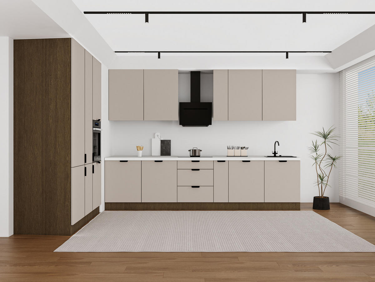 KÜCHENZEILE 320 x 160 cm - Sorento KS13-M320 - in Beige / Dunkle Eiche - Eichefarben/Beige, Holz/Metall (480/247/58cm)