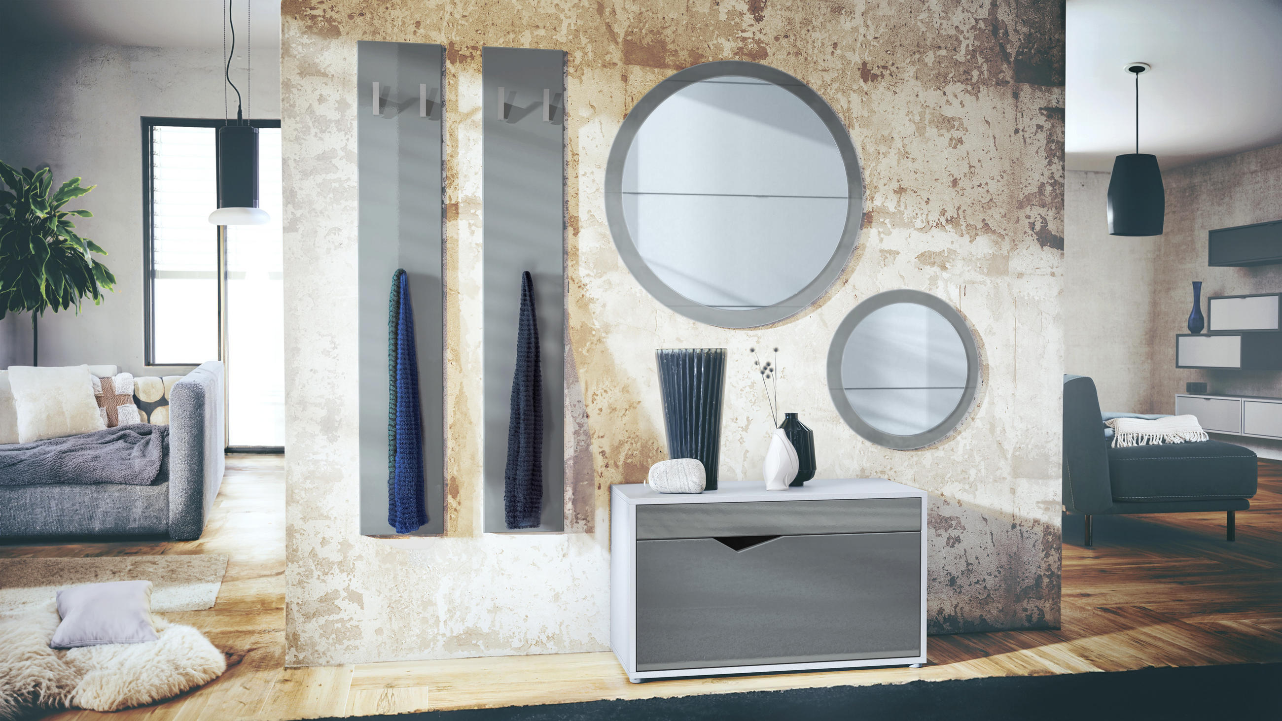 GARDEROBE Espoo Grau Hochglanz - Grau, Holzwerkstoff (200/200/33cm) - Vladon