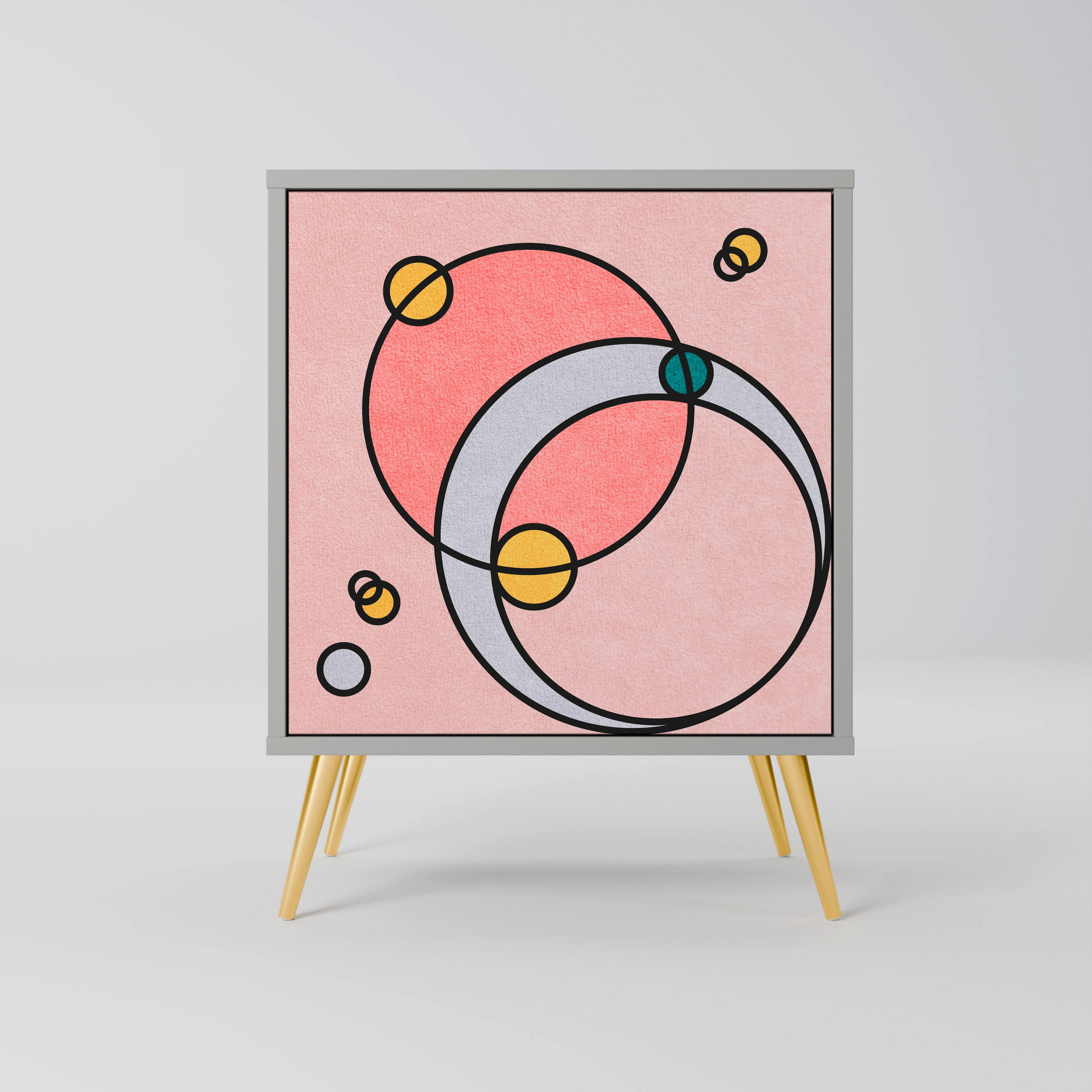 SIDEBOARD GOSSAMER ECHOES, Grau, 57,5x42x75,5 cm, Goldfarbene Metallfüße - Goldfarben/Multicolor, Holzwerkstoff/Metall (57.5/75.5/42cm) - SpaceRebels