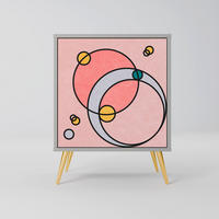 SIDEBOARD GOSSAMER ECHOES, Grau, 57,5x42x75,5 cm, Goldfarbene Metallfüße - Goldfarben/Multicolor, Holzwerkstoff/Metall (57.5/75.5/42cm) - SpaceRebels