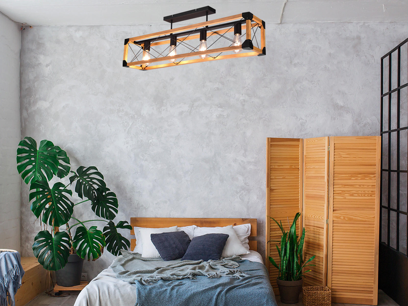 LED-DECKENLAMPE Breite 100cm, Holzbalken - Schwarz/Naturfarben, Holz/Metall (20/100/32cm) - meineWunschleuchte