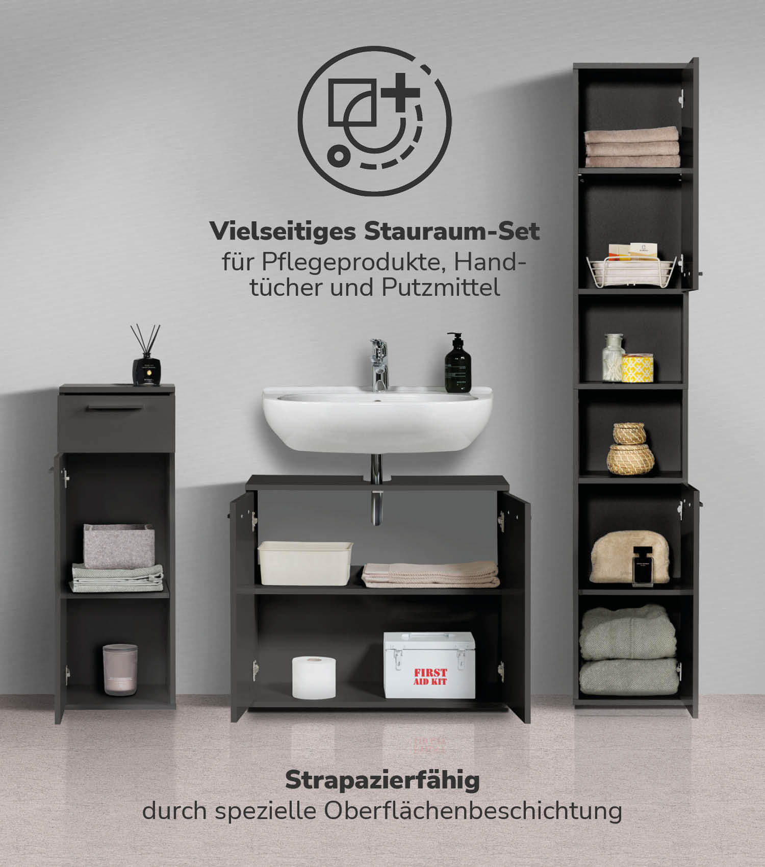 BADMÖBEL-SET 3-teilig Der Steuermann - Schwarz, Holzwerkstoff (136/180/34cm) - Mokebo