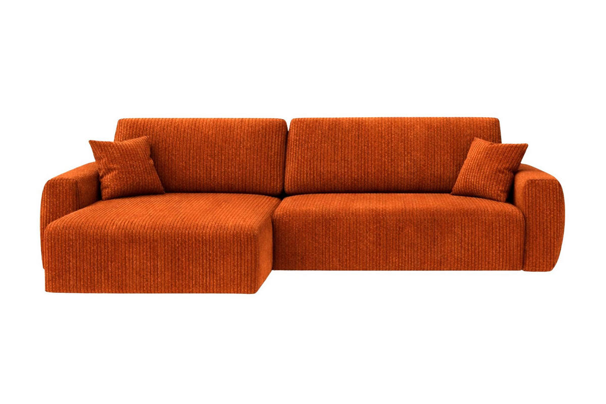 ECKSOFA Mit Schlaffunktion Ariel L, Cordstoff, Stoff Poso, Kupfer, Links - Orange, Holz (250/142cm) - Kaiser Möbel