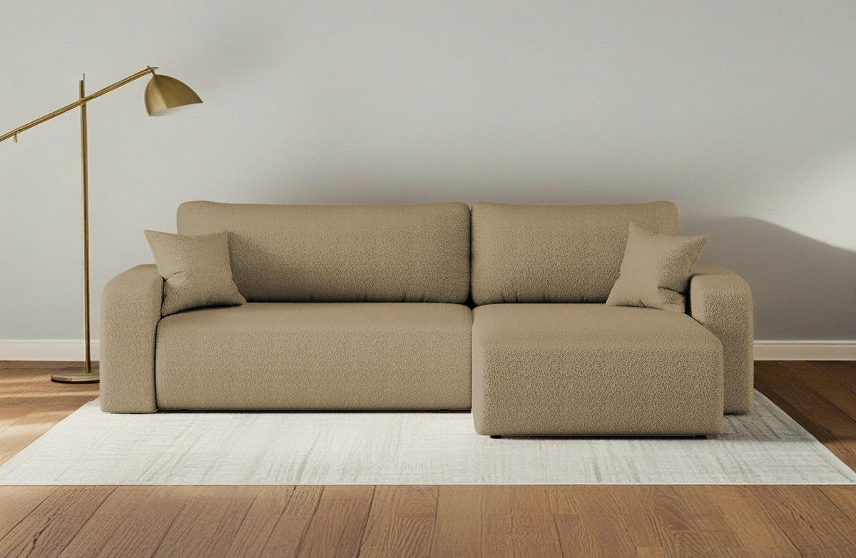 SCHLAFSOFA MILANO XL Und Bettkasten Stoff Quelle Hellbraun Rechts - Hellbraun, Holz (274/82/145cm) - Kaiser Möbel
