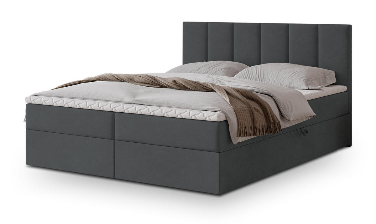 POSTEL BOXSPRING MERIL 160x200 cm, s matrací a úložným prostorem, grafitová - grafitová, kompozitní dřevo/textil (160/200cm) - MASSENO
