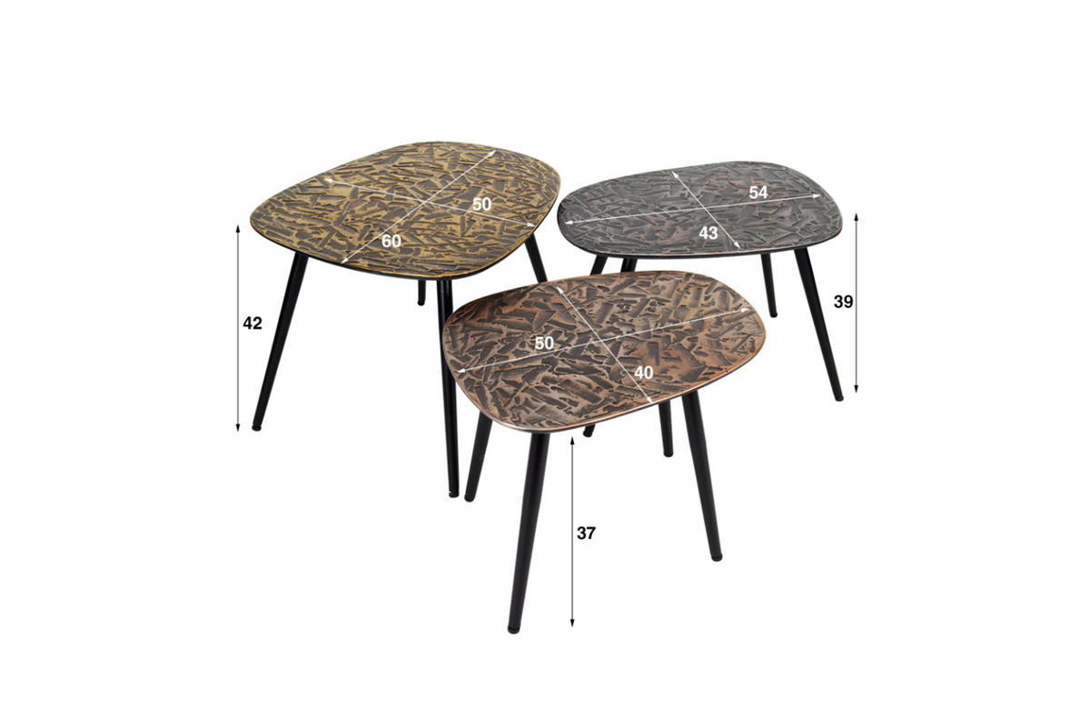 COUCHTISCH-SET YATA Multicolor Metall - Multicolor/Schwarz, Metall (62/51/42cm) - KAWOLA