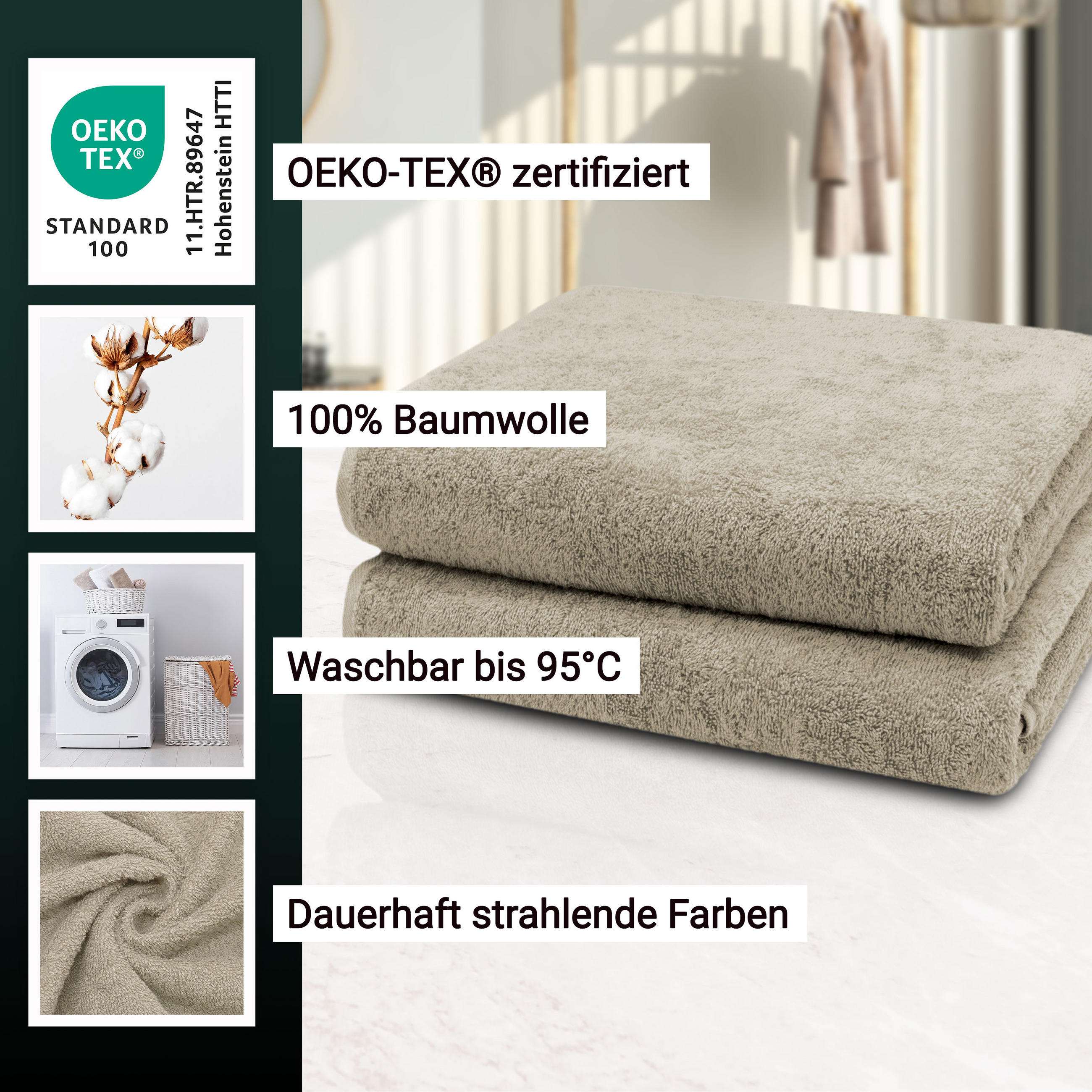 BADETUCH, 2er-Set, 100x150 cm, 100% Baumwolle, Braun - Cappuccino, Textil (100/150cm) - Zollner