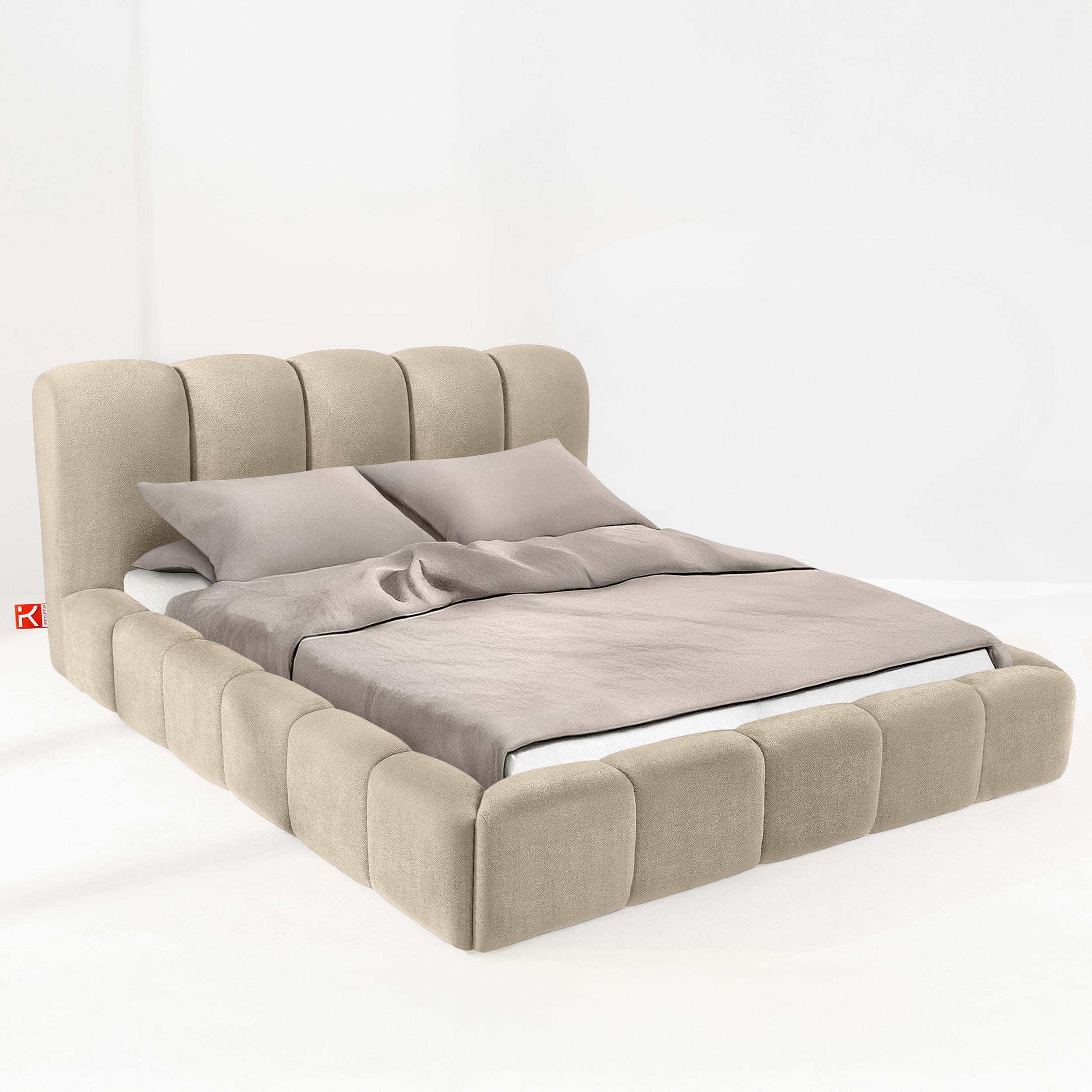 POLSTERBETT MERIDE Chenille, Graubeige - Ecru/Schwarz, Holz/Textil (200/200cm) - KONSIMO®