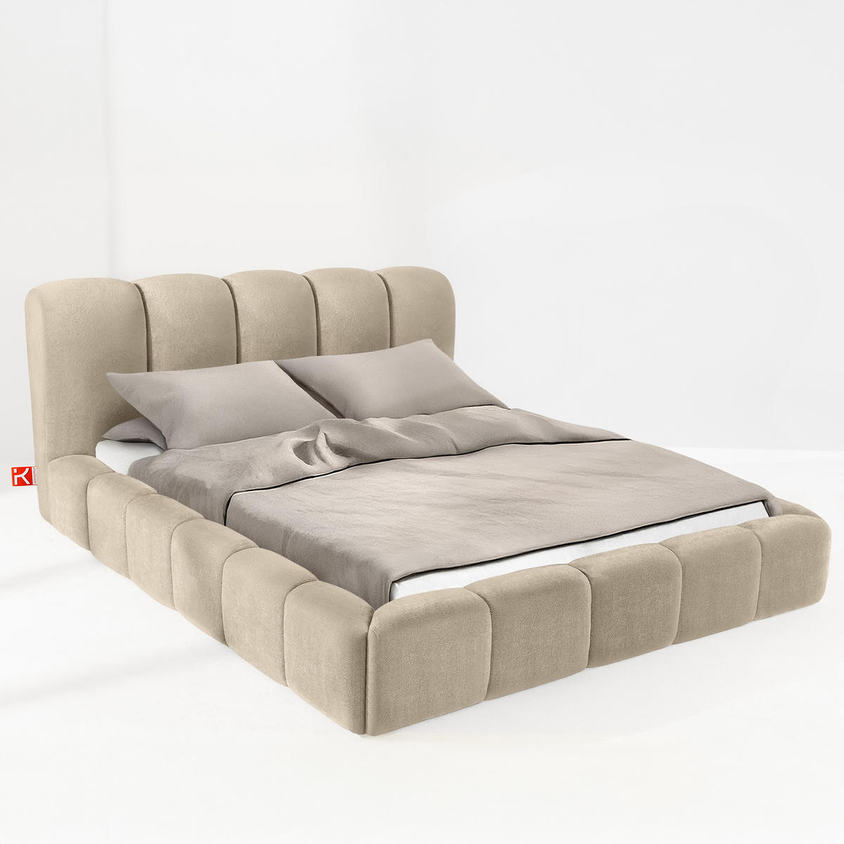 POLSTERBETT MERIDE Chenille, Graubeige - Ecru/Schwarz, Holz/Textil (200/200cm) - KONSIMO®