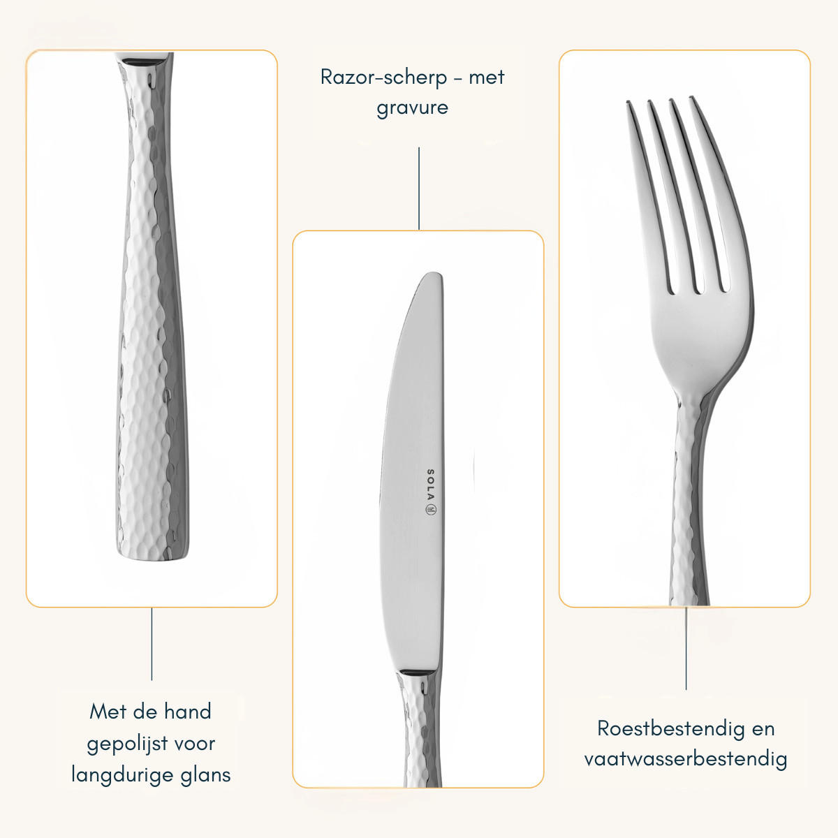 BESTECKSET Aura - 18/10 Edelstahl - 50-teilig / 6 Personen - Silberfarben, Metall - Sola